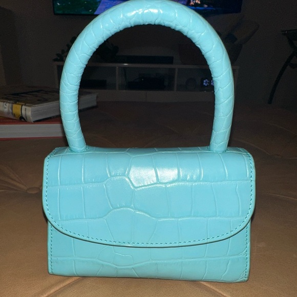BY FAR croc embossed leather mini turquoise bag with removable strap & dust bag - Picture 4 of 7
